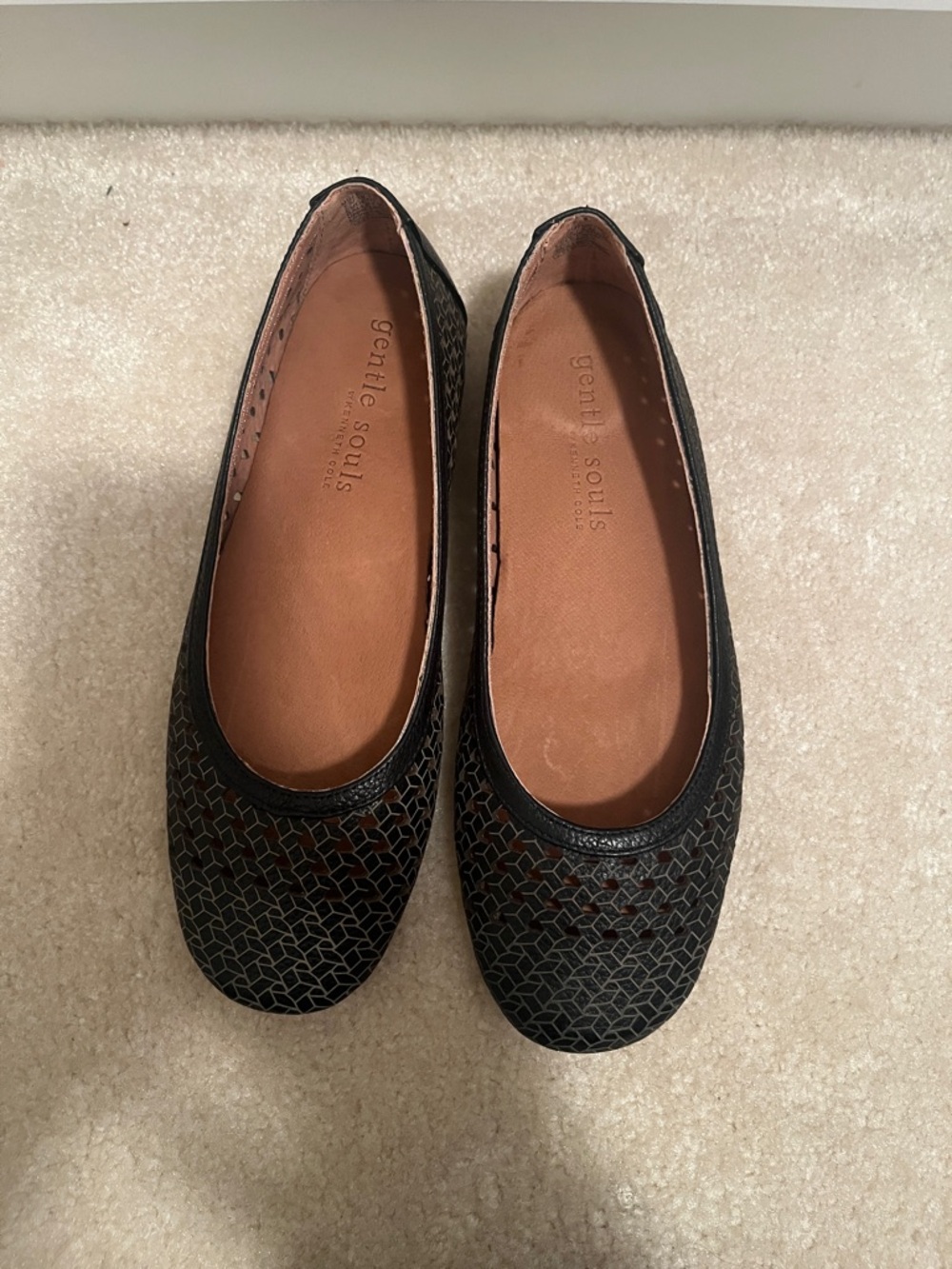 gentle souls Black Textured Woven Ballet Flats
